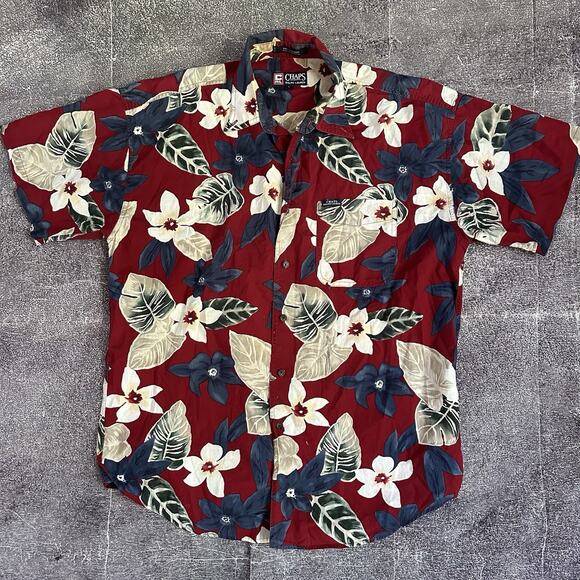 Men's Vintage Y2K Chaps Ralph Lauren Red Floral Hawaiian Button Up Shirt Sz L - Picture 1 of 3